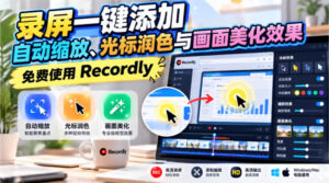 录屏一键添加自动缩放、光标润色与画面美化效果,免费使用Recordly-宝藏屋创业网