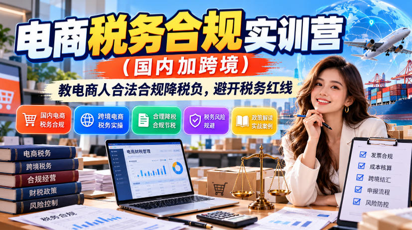 电商税务合规实训营(国内加跨境),教电商人合法合规降税负,避开税务红线 电商税务合规实训营(国内加跨境),教电商人合法合规降税负,避开税务红线