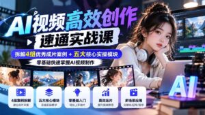 (20819期)【无水印】AI视频高效创作速通实战课:拆解4组优秀成片案例+五大核心实操模块,零基础快速掌握AI视频制作-宝藏屋创业网