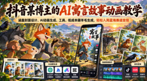 抖音某博主的AI寓言故事动画教学,涵盖封面设计、AI动画生成、工具、低成本薅羊毛生成,轻松入局蓝海赛道变现-宝藏屋创业网