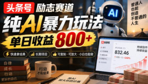头条号励志赛道,纯AI暴力玩法,单日收益800+,快速拿结果,长期项目-宝藏屋创业网