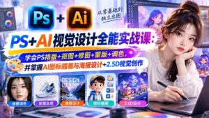 (20749期)【无水印】PS+AI视觉设计全能实战课:学会PS排版+抠图+修图+蒙版+调色,并掌握AI图标插画与海报设计+2.5D视觉创作-宝藏屋创业网