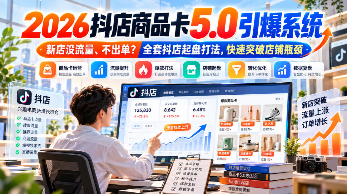 2026抖店商品卡5.0引爆店铺流量,新店没流量、不出单?全套抖店起盘打法,快速突破店铺瓶颈 2026抖店商品卡5.0引爆店铺流量,新店没流量、不出单?全套抖店起盘打法,快速突破店铺瓶颈