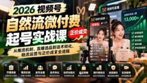 (20933期)2026视频号自然流微付费起号实战课:从推流机制、直播选品到话术转化、稳流运营与正价成交全流程-宝藏屋创业网