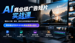 AI商业级广告短片实战课,覆盖从文案、脚本、素材生成到剪辑成片的全流程,帮你做出可对外交付的商业质感AI短片-宝藏屋创业网