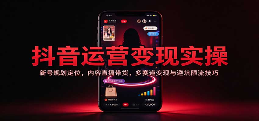 抖音运营变现实操：新号规划定位，内容直播带货，多赛道变现与避坑限流技巧-宝藏屋创业网