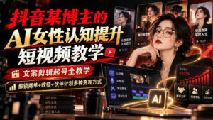 抖音某博主的Ai女性认知提升短视频教学,文案剪辑起号全教学,解锁商单+收徒+伙伴计划多种变现方式-宝藏屋创业网