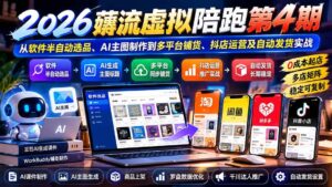 (20986期)2026薅流虚拟陪跑第4期:从软件半自动选品、AI主图制作到多平台铺货、抖店运营及自动发货实战-宝藏屋创业网