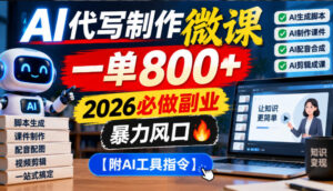 AI代写制作微课,一单800+,2026必做副业,暴力风口【附AI工具指令】【揭秘】-宝藏屋创业网