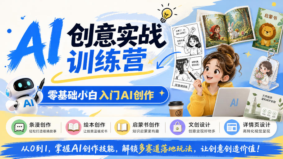 AI创意实战训练营，零基础小白入门AI创作，解锁条漫、绘本、启蒙书、文创、详情页多赛道落地玩法-宝藏屋创业网