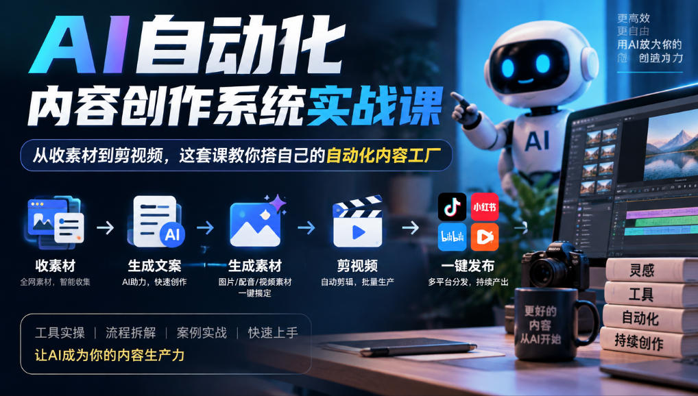 AI自动化内容创作系统实战课,从收素材到剪视频,这套课教你搭自己的自动化内容工厂 AI自动化内容创作系统实战课,从收素材到剪视频,这套课教你搭自己的自动化内容工厂