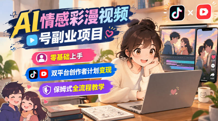 AI情感彩漫视频号副业项目，零基础上手，双平台创作者计划变现，保姆式全流程教学-宝藏屋创业网