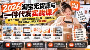 (20903期)2026淘宝无货源与一件代发实战课:从工厂找货、选品测款到商品上架、标题优化、流量运营及订单发货全流程-宝藏屋创业网