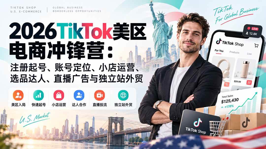 （20858期）2026TikTok美区电商冲锋营：注册起号、账号定位、小店运营、选品达人、直播广告与独立站外贸-宝藏屋创业网