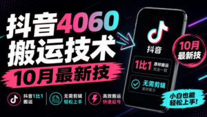 抖音4060搬运技术，10月最新技，抖音1比1搬运，无需剪辑-宝藏屋创业网