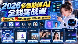 (20799期)【无水印】2026多智能体AI全栈实战课:7大热门AI工具+15个项目,搞定智能体、知识库、编程、短剧与数字人-宝藏屋创业网