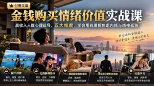 (20941期)付费文章:金钱购买情绪价值实战课|高收入人群心理疏导,五大维度,学会用钱缓解焦虑内耗与精神孤独-宝藏屋创业网