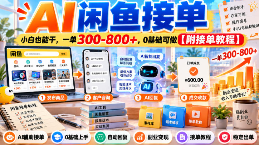 AI闲鱼接单，小白也能干，一单300-800+，0基础可做【附接单教程】-宝藏屋创业网