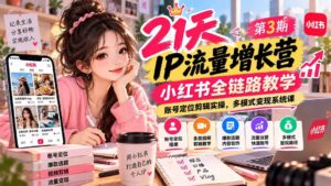 (20992期)【无水印】21天IP流量增长营-第3期,小红书全链路教学,账号定位剪辑实操,多模式变现系统课-宝藏屋创业网