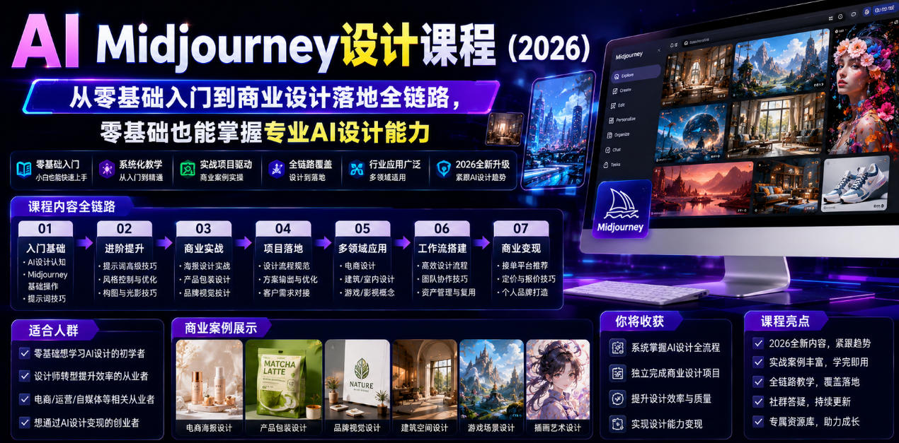 AI Midjourney设计课程（2026），从零基础入门到商业设计落地全链路，零基础也能掌握专业AI设计能力（更新1007）-宝藏屋创业网