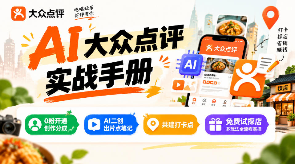 某局的AI大众点评实战手册，0粉开通创作分成、AI二创出片点笔记、共建打卡点、免费试探店多玩法全流程实操-宝藏屋创业网