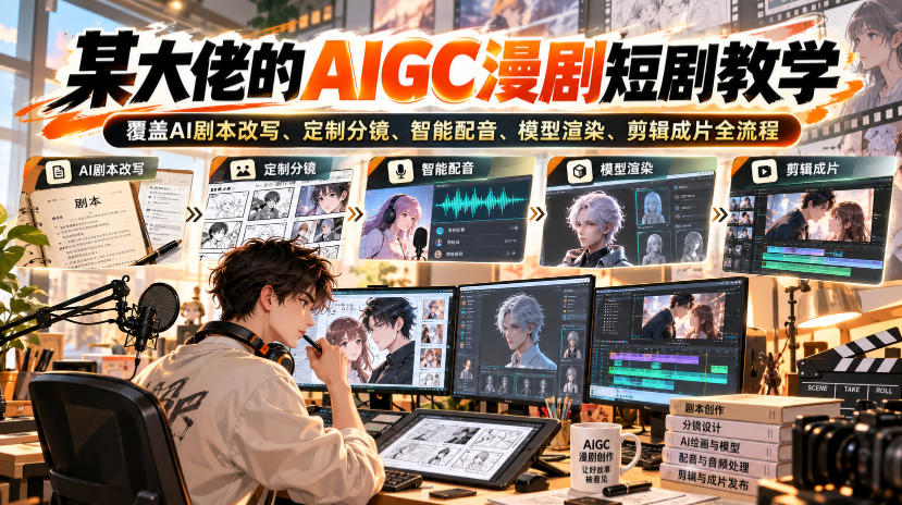某大佬的AIGC漫剧短剧教学，覆盖AI剧本改写、定制分镜、智能配音、模型渲染、剪辑成片全流程-宝藏屋创业网