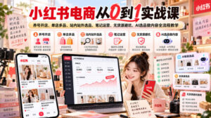 小红书电商从0到1实战课|养号开店、单店多品、站内站外选品、笔记运营、无货源避坑、AI选品做内容全流程教学-宝藏屋创业网