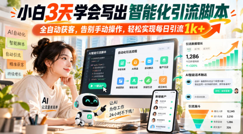 小白3天学会写出智能化引流脚本，全自动获客，告别手动操作，轻松实现每日引流1k+-宝藏屋创业网