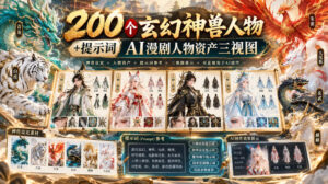 200个玄幻神兽人物+提示词ai漫剧人物资产三视图-宝藏屋创业网
