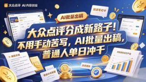 （20983期）大众点评副业新玩法，工具提效解放双手，批量做笔记，单日可破千-宝藏屋创业网