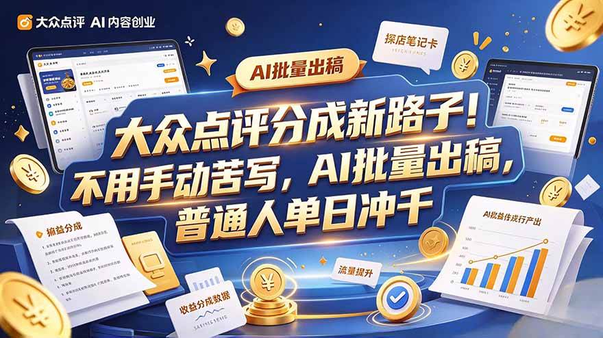 （20983期）大众点评副业新玩法，工具提效解放双手，批量做笔记，单日可破千-宝藏屋创业网