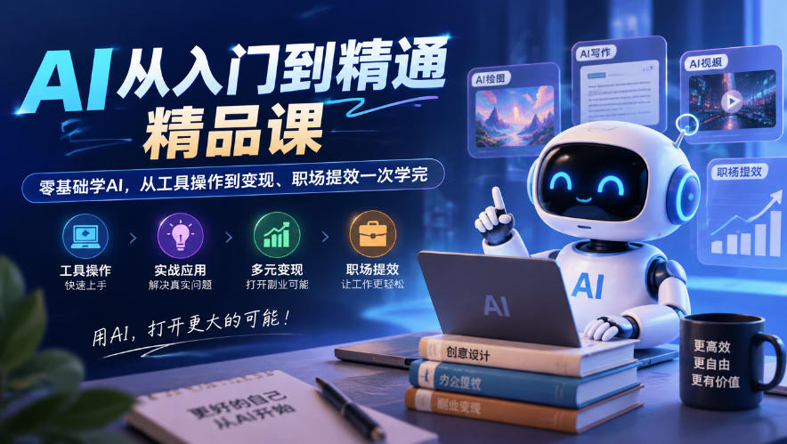 AI从入门到精通精品课，零基础学AI，从工具操作到变现、职场提效一次学完-宝藏屋创业网