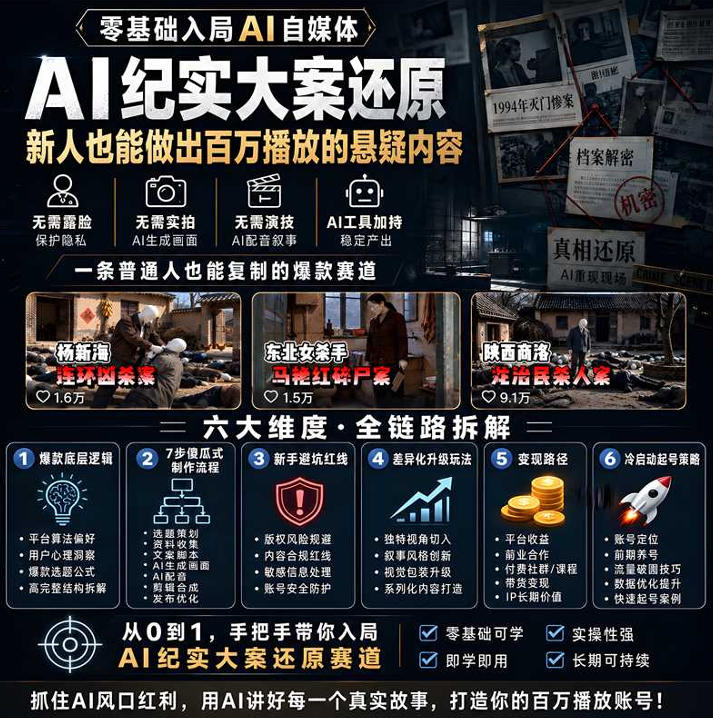 图片[2]-抖音8W粉丝博主的AI纪实大案还原教学，新人也能做出百W播放的悬疑内容，抓住AI风口红利，用AI讲好每一个真实故事（更新1014）-宝藏屋创业网