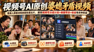 视频号ai原创婆媳矛盾视频,普通人跟着流程就能批量出片,解锁视频号分成计划+橱窗带货+收徒等多种收益-宝藏屋创业网