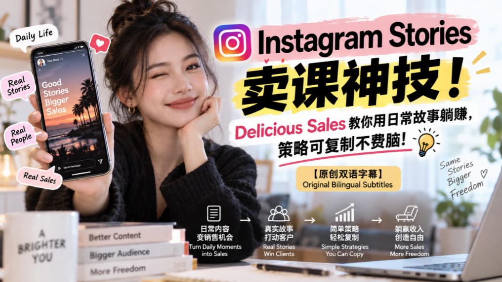 Instagram Stories卖课神技！Delicious Sales教你用日常故事躺賺，策略可复制不费脑！【原创双语字幕】-宝藏屋创业网