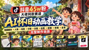（20781期）抖音45W粉大佬同款赛道AI怀旧动画教学：拆解脚本→人物→场景→分镜→出图→视频→剪辑→发布完整制作链路-宝藏屋创业网