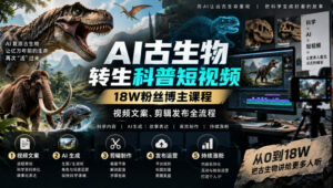 AI古生物转生科普短视频,18W粉丝博主课程,视频文案、剪辑发布全流程-宝藏屋创业网