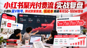 小红书聚光付费流实战复盘|小团队蓝V账号,测试放量复盘,低成本跑通单月50‑100W营收【文档】-宝藏屋创业网
