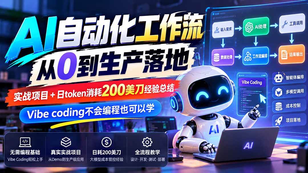 （20954期）【无水印】AI自动化工作流从0到生产落地，实战项目+日token消耗200美刀经验总结，Vibe coding不会编程也可以学-宝藏屋创业网