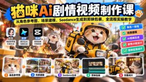 （20793期）猫咪AI剧情视频制作课：从角色参考图、场景建模、Seedance生成到剪映包装，全流程实操教学-宝藏屋创业网