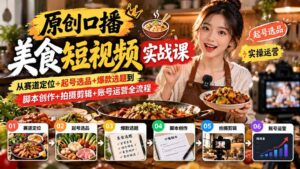 （20786期）原创口播美食短视频实战课：从赛道定位+起号选品+爆款选题到脚本创作+拍摄剪辑+账号运营全流程-宝藏屋创业网