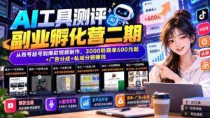 (20800期)AI工具测评副业孵化营二期:从账号起号到爆款视频制作,3000粉商单600元起+广告分成+私域分销赚钱-宝藏屋创业网