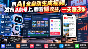 用AI全自动生成视频，发布头条号上，躺着賺收益，一天賺3张-宝藏屋创业网