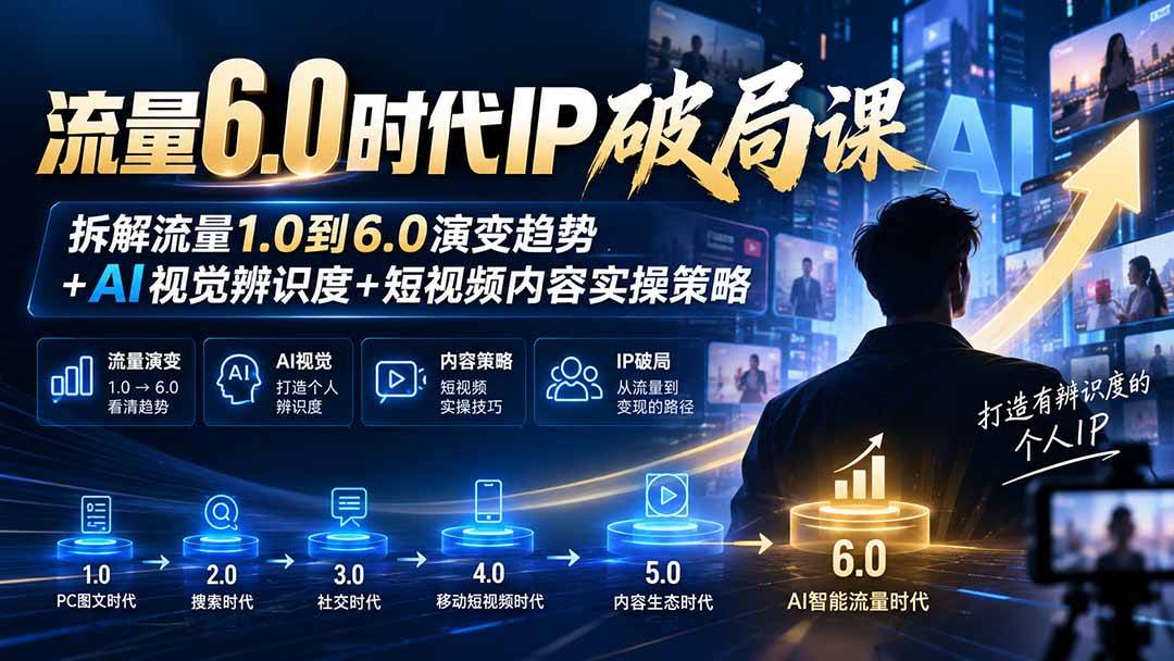 （20845期）流量6.0时代IP破局课：拆解流量1.0到6.0演变趋势+AI视觉辨识度+短视频内容实操策略-宝藏屋创业网