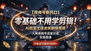 （20780期）【视频号新风口】零基础不用学剪辑！AI 批量生成武侠剧情视频，入局视频号流量分成，实操跑通，日收益可做到 1000+-宝藏屋创业网