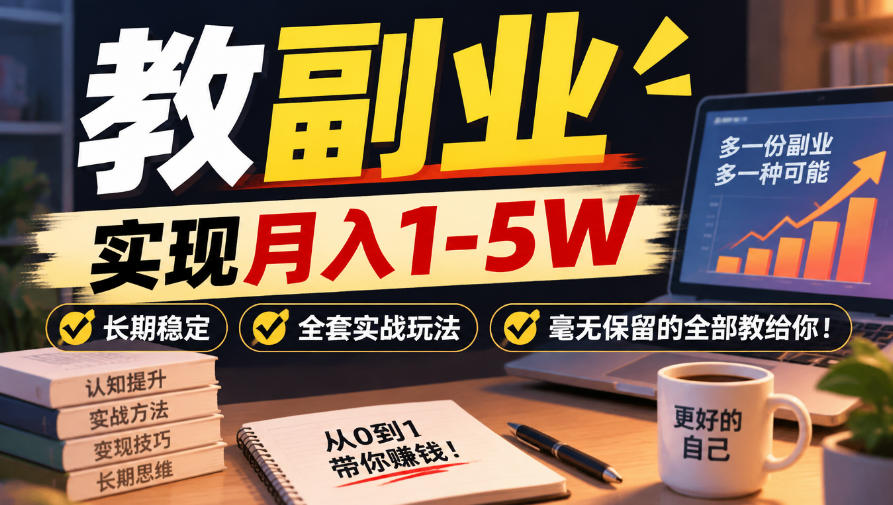 “教副业”实现月入1-5W，长期稳定，全套实战玩法毫无保留的全部教给你！【揭秘】-宝藏屋创业网
