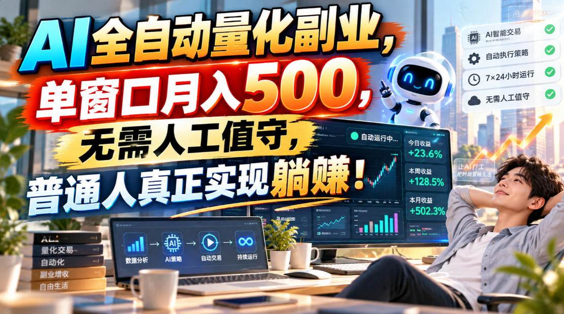 (20826期)AI全自动量化副业,单窗口月入500,无需人工值守,普通人真正实现躺賺!-宝藏屋创业网