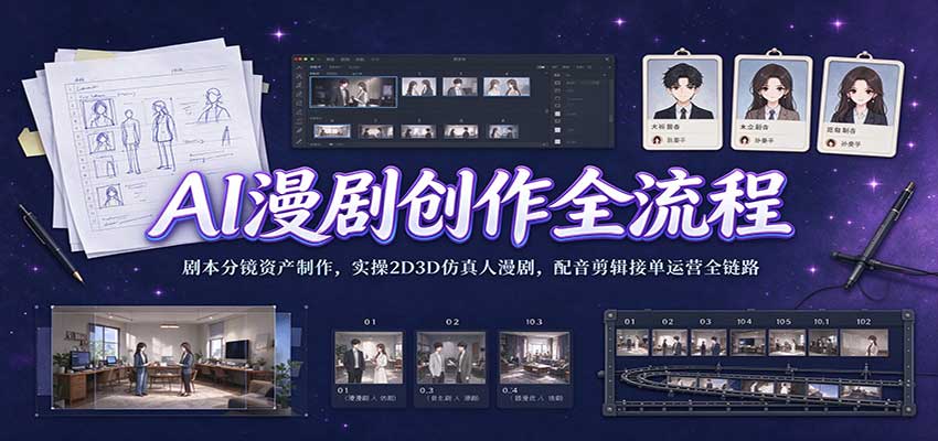 AI漫剧创作全流程：剧本分镜资产制作，实操2D3D仿真人漫剧，配音剪辑接单运营全链路-宝藏屋创业网