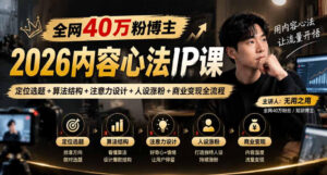 【无水印】全网40W粉博主的2026内容心法IP课,定位选题+算法结构+注意力设计+人设涨粉+商业变现全流程-宝藏屋创业网
