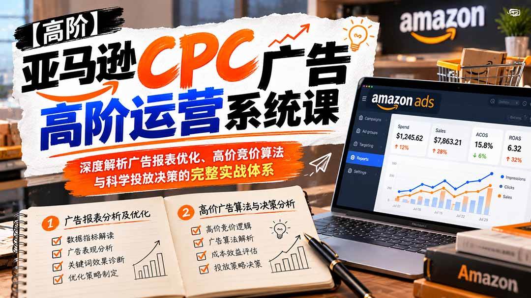 （20950期）亚马逊CPC广告高阶运营系统课：深度解析广告报表优化、高价竞价算法与科学投放决策的完整实战体系